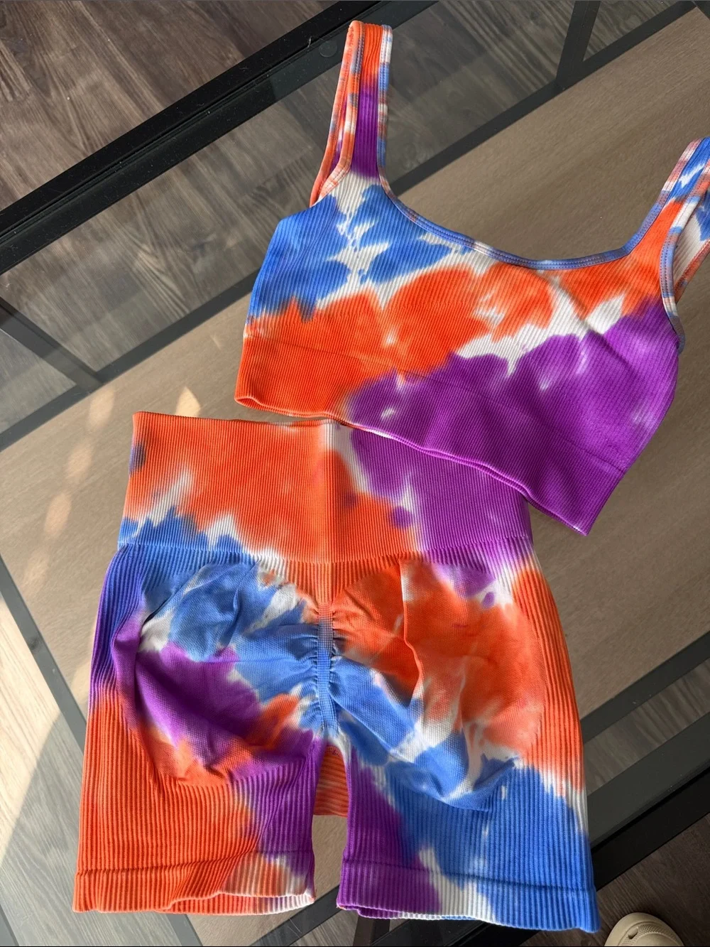Tie-Dye Orange Purple Blue High-Waist Bike Shorts